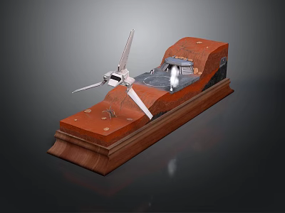 Character And Creature On Mechanical Propeller Model With Orange Base Structure 3d model