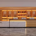 Liquor Store Interior With Wooden Shelves Alcohol Bottles Warm Lighting And Service Center