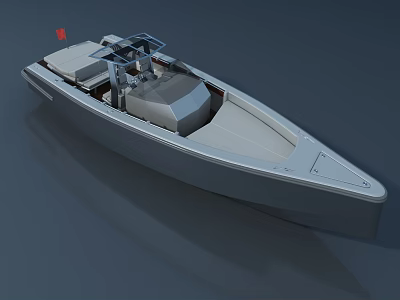 Sleek Wooden Boat With Red Flag Cockpit Seats And Modern Hull Structure Design 3d model