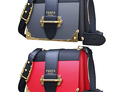Prada Handbags Featuring Black Gray Red Colors And Gold Metal Hardware Straps 3d model