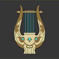 Ornate Golden Lyre Instrument With Blue Gemstones And Carved Decorative Details