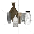 Home Living Essentials With Glass Jars Cotton Pads Straws Cloth Bag And Wooden Tray