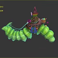 Witch Riding Glowing Green Caterpillar With Purple Hat And Pumpkin Basket