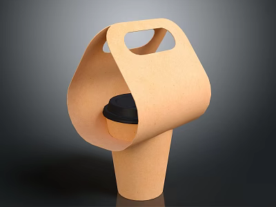 Stylish Beige Paper Cup Holder With Unique Handle Design And Portable Structure 3d model