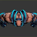 Muscular Sci-Fi Character Wearing Blue Red Armor With Mechanical Parts And Strong Physique