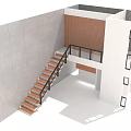 Modern Interior Stairs with Wooden Steps Black Railing and Gray Concrete White Walls
