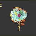 3D Decorative Flower Featuring White Yellow Petals Orange Center Green Leaves and Golden Stem