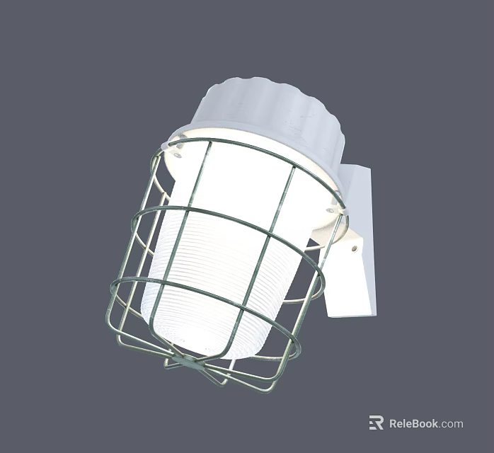 Wall Light with Green Protective Cage and White Shade Mounted on Wall 3d model 
