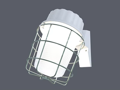 Wall Light with Green Protective Cage and White Shade Mounted on Wall 3d model