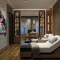 Modern SPA Sauna Room With Massage Bed Wooden Elements TV Bookshelves And Natural Light