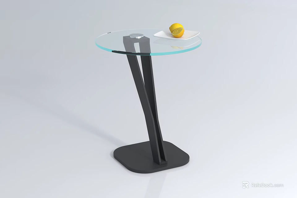 Modern Round Glass Top Side Table With Black Metal Frame And Yellow Fruit 3d model 
