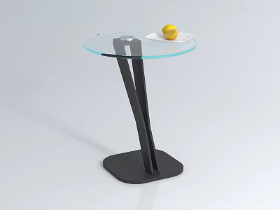 Modern Round Glass Top Side Table With Black Metal Frame And Yellow Fruit 3d model