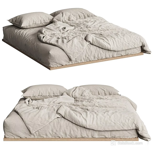 Modern Double Bed Interior With Soft Linen Bedding And Plush Pillows 3d model 
