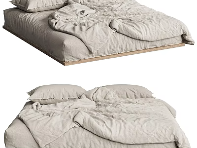 Modern Double Bed Interior With Soft Linen Bedding And Plush Pillows 3d model
