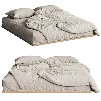 Modern Double Bed Interior With Soft Linen Bedding And Plush Pillows 3d model