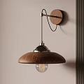 Modern Wooden Wall Lamp With Metal Base And Exposed Vintage Bulb