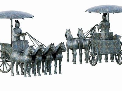Ancient Bronze Chariots with Horses Drivers Ornate Canopies and Details 3d model