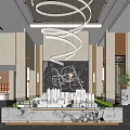Elegant Sales Office Lobby Featuring Modern Building Model Marble Display Stand And Spiral Chandelier