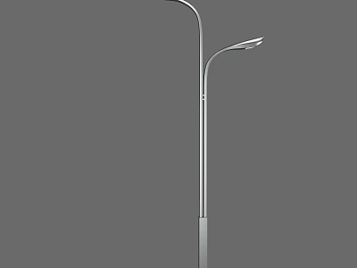 Silver Curved Pole Outdoor Street Light With Dual Lamp Heads For Road Lighting 3d model