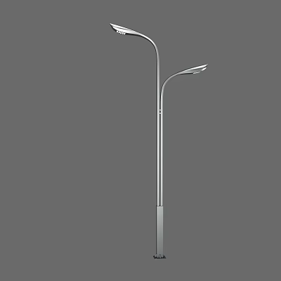 Silver Curved Pole Outdoor Street Light With Dual Lamp Heads For Road Lighting 3d model