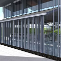 Modern Sales Office Building With Glass Facade Stone Walls Red Sculpture And Water Feature