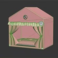 Pink Garden Ornament Cabin Featuring Frilled Trim Curtains And Decor Design
