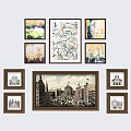 Modern Decorative Wall Art With Central Leaf Pattern And Surrounding Small Framed Prints