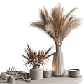 Natural Style Decorative Ornament Set With Pampas Grass Textured Vases Candle Tray And Small Bowl