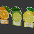 Colorful Fruit Freshness Labels With Sliced Orange Lime Lemon And Leaf Design 3d model