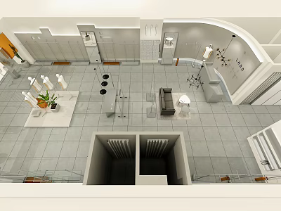 Modern Clothing Store Interior With Display Racks Fitting Rooms And Decorative Plants 3d model