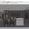 Modern Open Restaurant Interior Design With Gray Cabinets Dining Table And Chairs 3d model