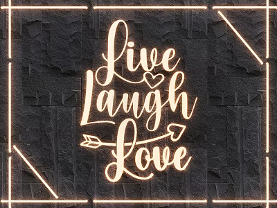 Illuminated Lighting Combination With Live Laugh Love Text And Strip Lights On Dark Stone Wall 3d model