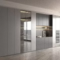 Modern Gray Sideboard Design With Glass Doors And Storage Drawers Interior