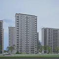 Modern High Rise Residential Buildings With Surrounding Trees Greenery And Lawn Under Clear Blue Sky