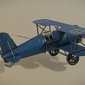 Vintage Blue Biplane Model With Propeller Wheels And Detailed Classic Design