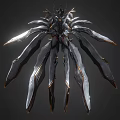 Game Movie Character With Mechanical Winged Metallic Armor And Red Glowing Accents