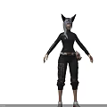 Game Film Character 3D Model With Cat Ear Black Outfit Multiple Angles View
