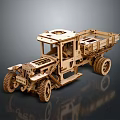 Handcrafted Wooden Mechanical Truck Model with Open Structure and Visible Gears