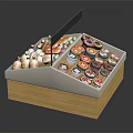 Showcase Shelf With Wooden Base Gray Top Black Signage And Assorted Desserts Clear Bottled Drinks
