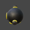 Spherical Grenade Weapon Design Featuring Black Body Red Central Core And Yellow Decorative Accents