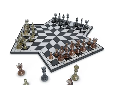Board Game Entertainment Featuring Star Shaped Chessboard With Various Colored Chess Pieces 3d model