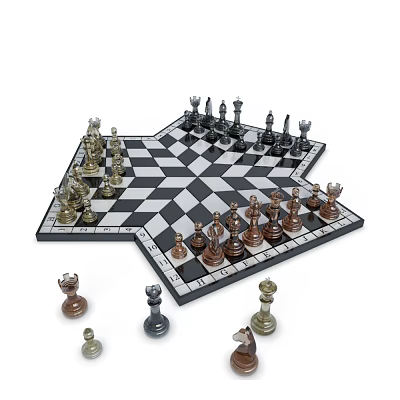 Board Game Entertainment Featuring Star Shaped Chessboard With Various Colored Chess Pieces 3d model