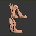 Various Hand Gestures With Orange Arm Models Arranged On Black Background With Reflections 3d model