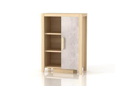 Modern Light Wood Storage Cabinet Featuring Gray Door And Open Shelves 3d model