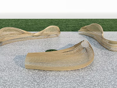 Modern Curved Landscape Seats With Woven Design For Outdoor Park Settings 3d model