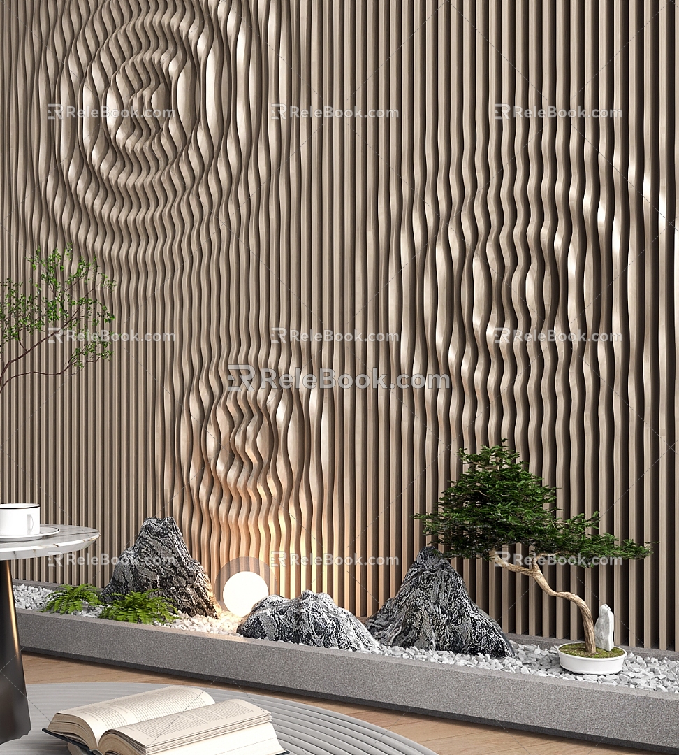 Lianyan wave modeling wall new Chinese style interior landscape 3d model