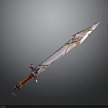Mythical Fantasy Sword With Gold Red Accents Ornate Blade And Intricate Hilt Design