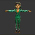 3D Cartoon Character In Green Suit Hat Dark Hair And Outstretched Arms