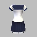Sailor Uniform With White Top Short Sleeves Navy Blue Skirt And Red Bow