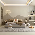 Modern Kids Room Interior Design With Cloud Shaped Lamp Stuffed Animal Toys Bookshelves And Rug